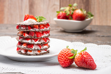 Image showing Strawberries desert with cream