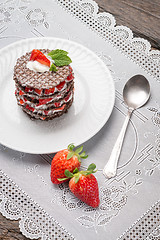 Image showing Strawberries desert with cream