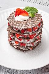 Image showing Strawberries desert with cream