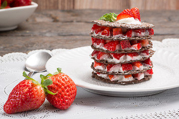 Image showing Strawberries desert with cream