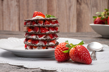 Image showing Strawberries desert with cream