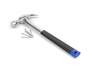 Image showing Claw hammer and nails