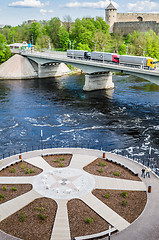 Image showing Narva river embankment and a beautiful view of the Ivangorod Fortress and the border of Russia and the European Union