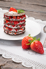 Image showing Strawberries desert with cream