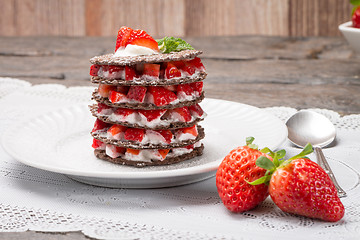 Image showing Strawberries desert with cream