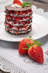 Image showing Strawberries desert with cream