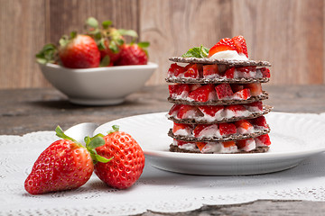 Image showing Strawberries desert with cream