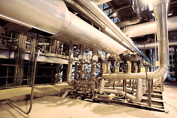 Image showing Industrial zone, Steel pipelines, valves, cables and walkways