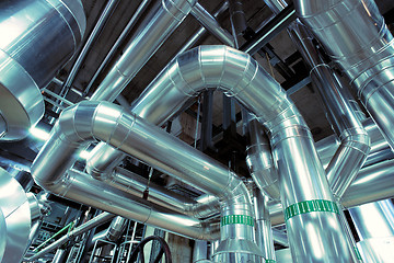 Image showing Industrial zone, Steel pipelines, valves, cables and walkways