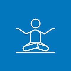 Image showing Man meditating in lotus pose line icon.