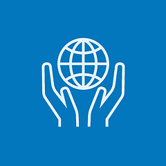 Image showing Two hands holding globe line icon.