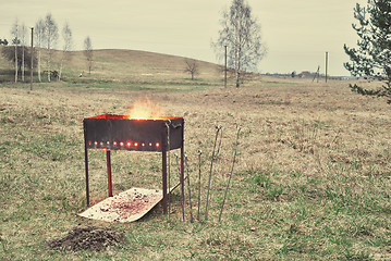 Image showing charcoal preparation to bake shashlik