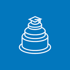 Image showing Graduation cap on top of cake line icon.