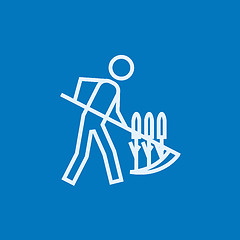 Image showing Man mowing grass with scythe line icon.