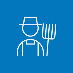 Image showing Farmer with pitchfork line icon.