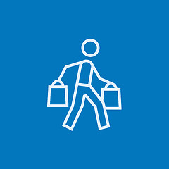 Image showing Man carrying shopping bags line icon.