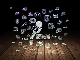 Image showing News concept: Breaking News And Microphone in grunge dark room