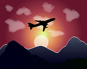 Image showing setting of the sun flying plane