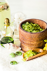 Image showing Spa setting with aroma oil, vintage style 