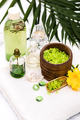 Image showing Spa setting with aroma oil, vintage style 