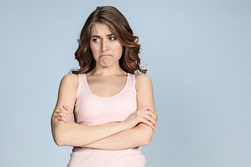 Image showing The portrait of a beautiful sad girl closeup