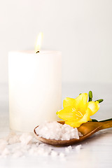 Image showing Spa setting with aroma oil, vintage style 