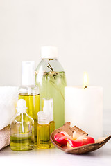 Image showing Spa setting with aroma oil, vintage style 