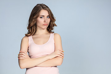 Image showing The portrait of a beautiful sad girl closeup