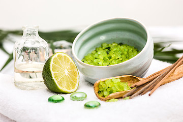 Image showing Spa setting with aroma oil, vintage style 