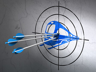 Image showing Tourism concept: arrows in Train target on wall background