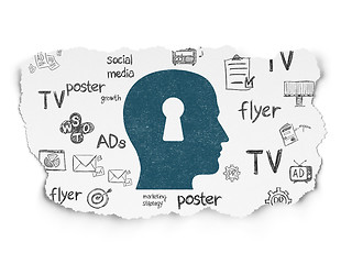 Image showing Advertising concept: Head With Keyhole on Torn Paper background