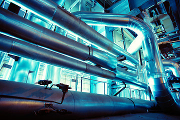 Image showing Industrial zone, Steel pipelines, valves, cables and walkways