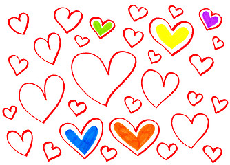Image showing Color bright hearts on white background