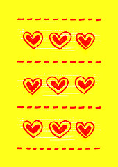 Image showing Yellow background with abstract red hearts