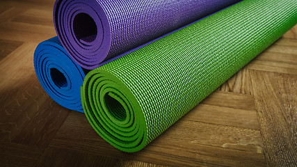 Image showing Yoga mats on floor 