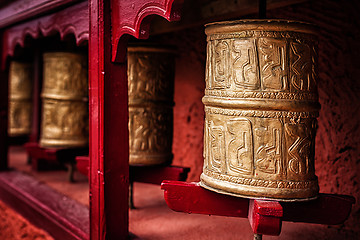 Image showing Buddhist prayer wheels , Ladakh