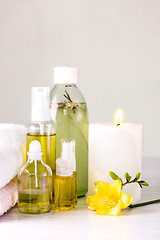 Image showing Spa setting with aroma oil, vintage style 