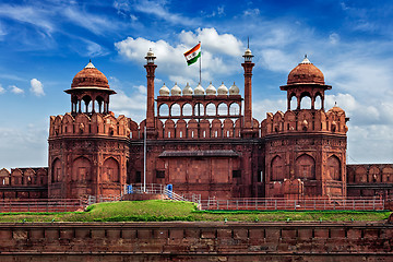 Image showing Red Fort Lal Qila with Indian flag. Delhi, India