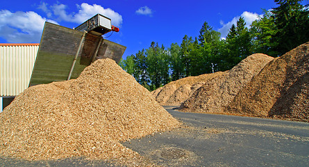 Image showing bio fule (biomass) storage of against blue sky