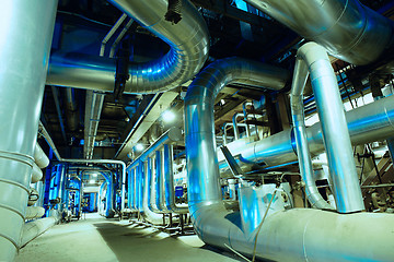 Image showing Industrial zone, Steel pipelines, valves, cables and walkways