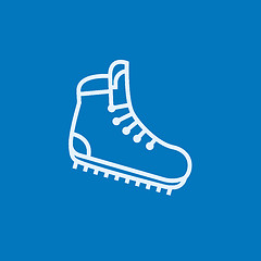 Image showing Hiking boot with crampons line icon.