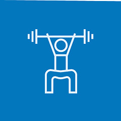 Image showing Man exercising with barbell line icon.