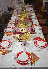 Image showing Christmas table with tasty food