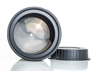 Image showing proffesional photography lens clearly showing the aperture blades or iris
