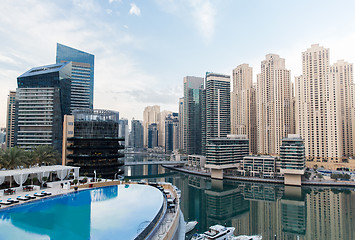 Image showing Dubai city seafront with hotel infinity edge pool
