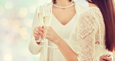 Image showing close up of lesbian couple with champagne glasses