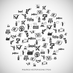 Image showing Black doodles Hand Drawn Politics Icons set on White. EPS10 vector illustration.