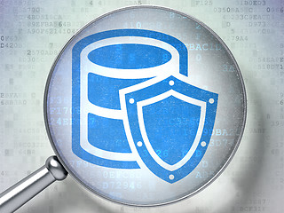 Image showing Database concept: Database With Shield with optical glass on digital background