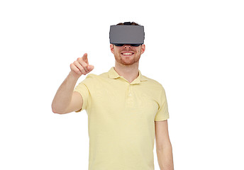 Image showing happy man in virtual reality headset or 3d glasses