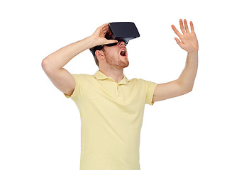 Image showing happy man in virtual reality headset or 3d glasses